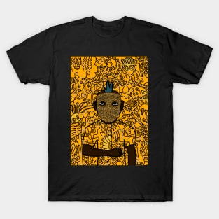 Dark Doodle Male Character with Mannequin Glyph in Mysterious Doodle Background T-Shirt